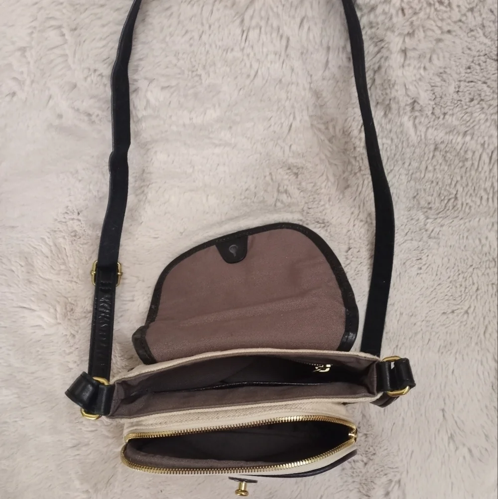 J. Crew Classic Canvas & Leather Casual  Mini Bag W Front Pocket Gold Stud Close
